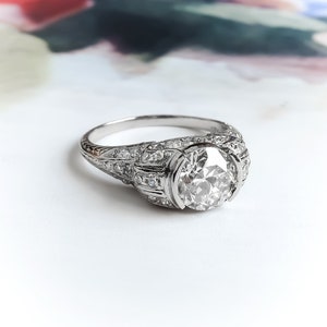 Art Deco 1.53ctw Old European Cut Diamond Vintage Engagement Ring Platinum image 1