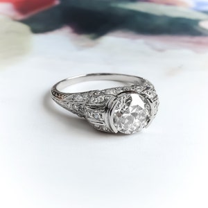 Art Deco 1.53ctw Old European Cut Diamond Vintage Engagement Ring Platinum