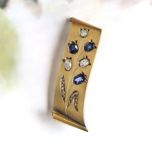 Antique Early Victorian 2.47ct t.w. Old Diamond Sapphire Floral Pin 18k Gold image 1