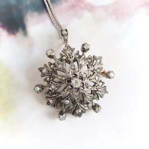 Antique Victorian .81 ct. tw. Diamond Snowflake Pendant Brooch Silver Over 14K image 1