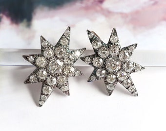 Antique Victorian 5.14ctw. Old European Cut Diamond North Star Earrings 14K Gold SS