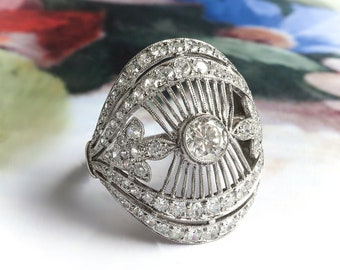 Vintage Art Deco Style 2.02ct t.w. Old European Cut Diamond Filigree Ring Platinum