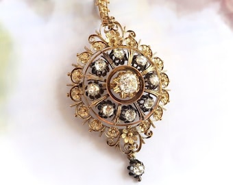 Antique Victorian 1.99 ct t.w. Old European Cut Rose Cut Diamond Forget Me Not Pendant Brooch 14k Silver