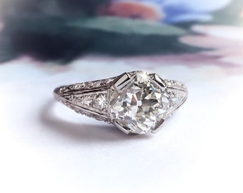 Antique Art Deco Diamond Engagement Filigree Ring Platinum: 2.37 ct. tw.