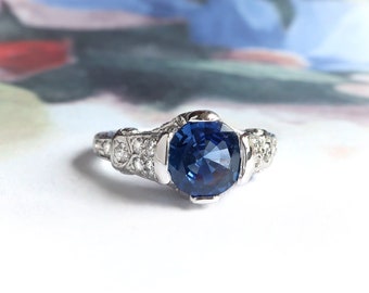 Antique Edwardian 1.88ct.tw. Sapphire and Diamond Engagement Ring Platinum