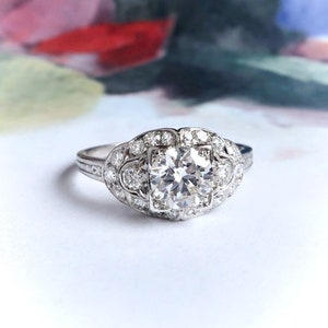 Art Deco 1.35 ct.tw. Diamond Filigree Engagement Ring Platinum