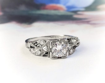 Art Deco .57 ct.tw. Diamond Filigree Engagement Ring 18k