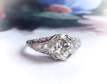 Antique Art Deco 2.37 ct. tw. Diamond Engagement Filigree Ring Platinum