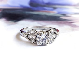 Vintage Art Deco .58ct t.w. Old European Cut Diamond Engagement Ring Platinum