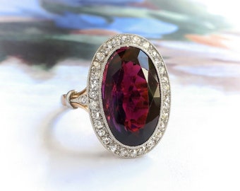 Edwardian 6.47 ct.tw. Deep Rose Tourmaline and Diamond Halo Ring 18K Platinum