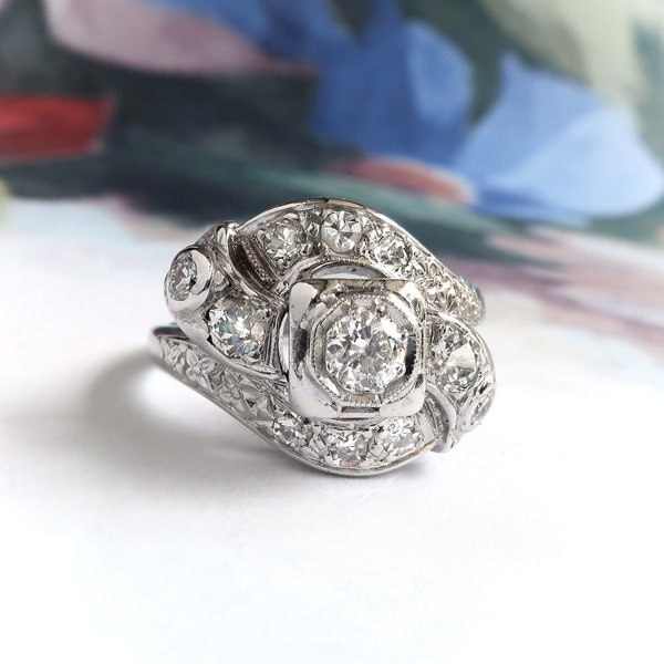 Vintage Retro .65 ctw. Diamond Bypass Cocktail Ring 14K