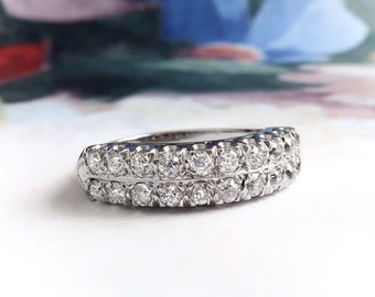 Vintage Retro .79 ctw. Diamond Double Row Wedding or Stacking Band 14K White Gold