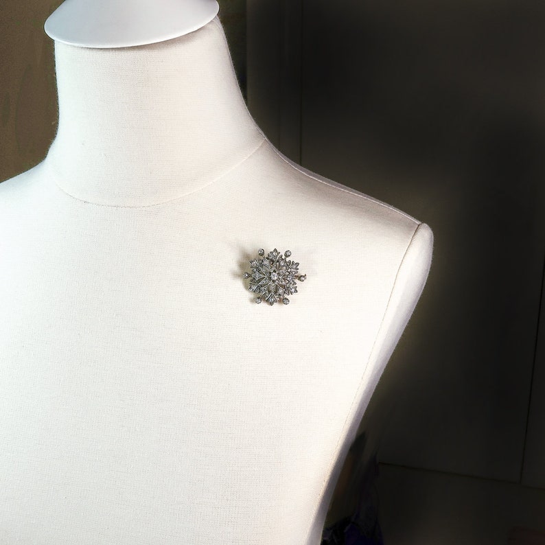 Antique Victorian .81 ct. tw. Diamond Snowflake Pendant Brooch Silver Over 14K image 6