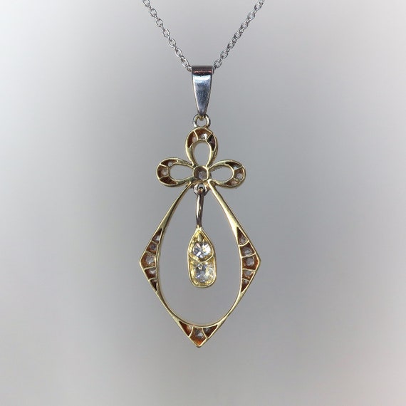 Antique Victorian .66 ctw. Diamond Bow Pendant Pl… - image 4