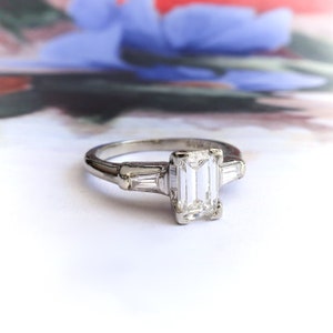 Vintage 1960s .89ct t.w. Emerald Cut & Tapered Baguette Diamond Engagement Ring Platinum