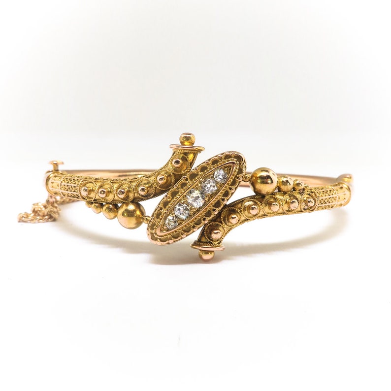 Antique Victorian Diamond Bracelet Circa 1880's .35ct t.w. Old European Cut Hinged Cuff Bracelet 14k Yellow Gold 6 Inch Wrist image 2