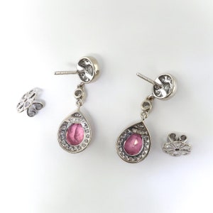 Estate Pink Pear Shape Tourmaline and Diamond Drop Earrings 18K White Gold image 5