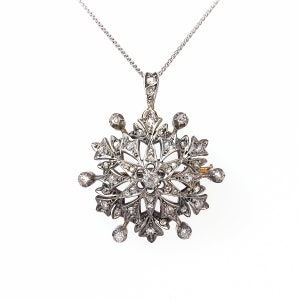 Antique Victorian .81 ct. tw. Diamond Snowflake Pendant Brooch Silver Over 14K image 2