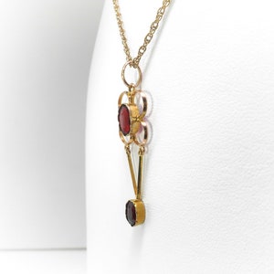 Antique Garnet Clover Pendant 1920's 2.22ct t.w. Almandite Garnet Drop Quatrefoil Stacking Layering Necklace 10k 9k Gold image 4