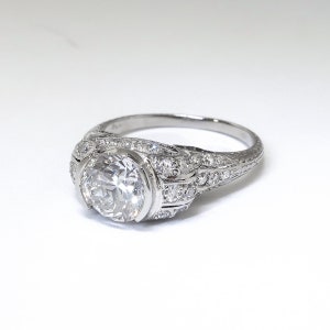 Art Deco 1.53ctw Old European Cut Diamond Vintage Engagement Ring Platinum image 3