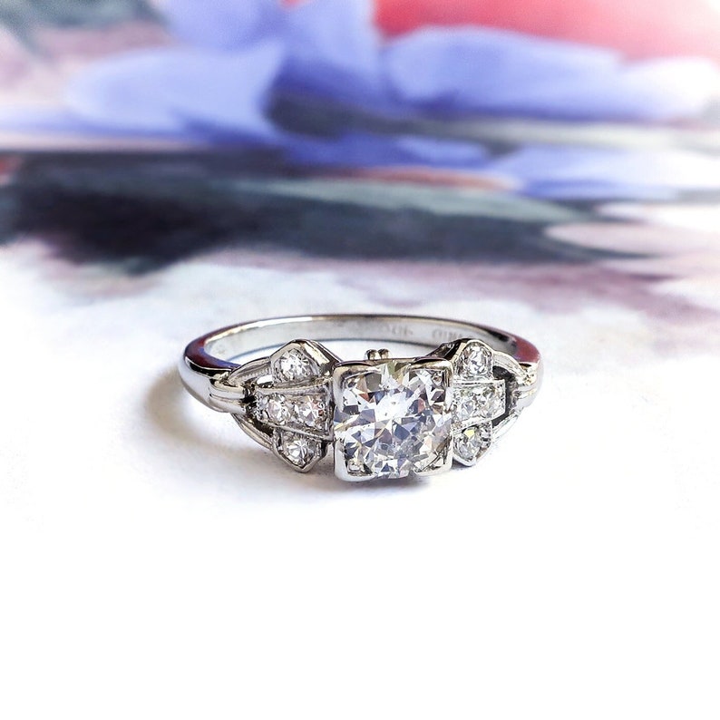Vintage Art Deco .58ct t.w. Old European Cut Diamond Engagement Ring Platinum image 1