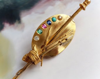 Victorian Pin Brooch of 10 Antique Stick Pins - 10K 14K Brass