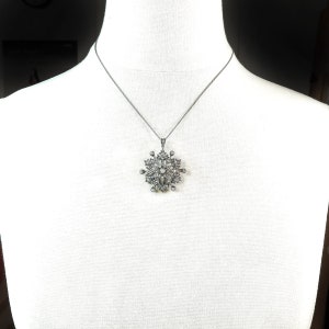 Antique Victorian .81 ct. tw. Diamond Snowflake Pendant Brooch Silver Over 14K image 5