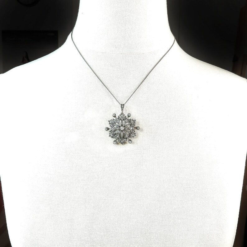 Antique Victorian .81 ct. tw. Diamond Snowflake Pendant Brooch Silver Over 14K image 5
