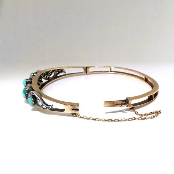 Antique Turquoise Diamond Bracelet Circa 1890's 5… - image 4