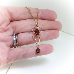 Antique Garnet Clover Pendant 1920's 2.22ct t.w. Almandite Garnet Drop Quatrefoil Stacking Layering Necklace 10k 9k Gold image 8