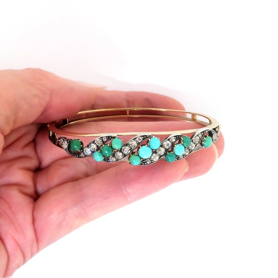 Antique Turquoise Diamond Bracelet Circa 1890's 5… - image 2