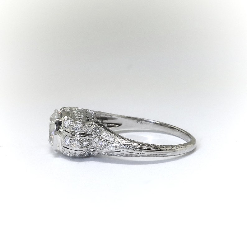 Art Deco 1.53ctw Old European Cut Diamond Vintage Engagement Ring Platinum image 4