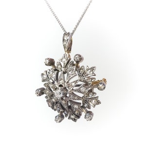 Antique Victorian .81 ct. tw. Diamond Snowflake Pendant Brooch Silver Over 14K image 3