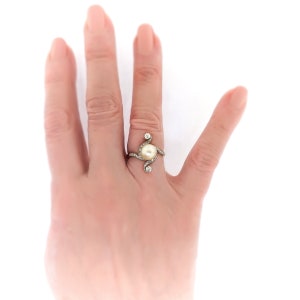 Antique Edwardian Pearl and Diamond Bypass Ring 14K Platinum image 7