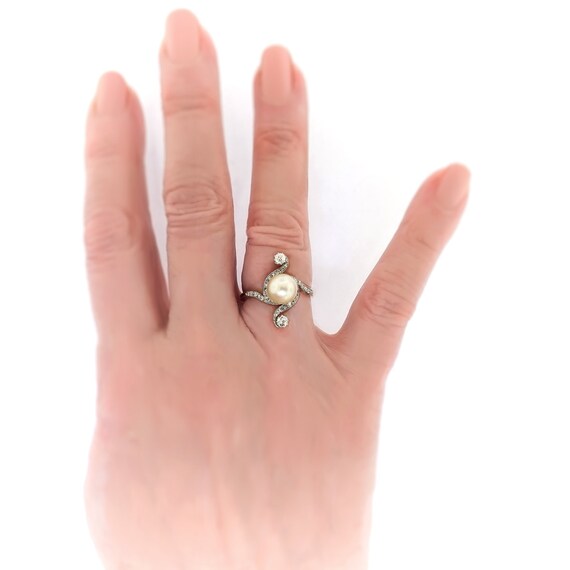 Antique Edwardian Pearl and Diamond Bypass Ring 1… - image 7