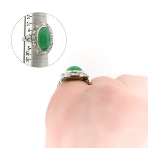 Vintage Art Deco 1930's 4.28ct.tw. Green Chrysoprase Diamond Halo Ring 18k White Gold image 9