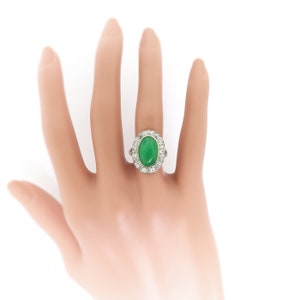 Vintage Art Deco 1930's 4.28ct.tw. Green Chrysoprase Diamond Halo Ring 18k White Gold image 7