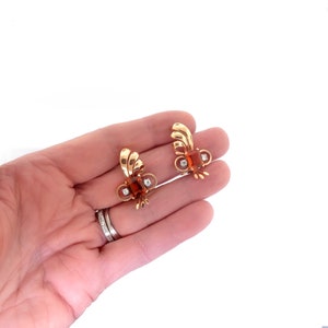 Vintage Orange Citrine Diamond Pierced Earrings 1940's 4.15ct t.w. 18k Yellow Gold Platinum image 7