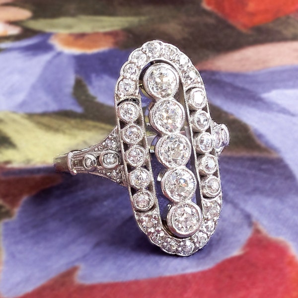 SOLD--Installment Final Payment Due 4/19----Antique Edwardian Diamond Ring Vintage Old European Cut Cocktail Ring Platinum