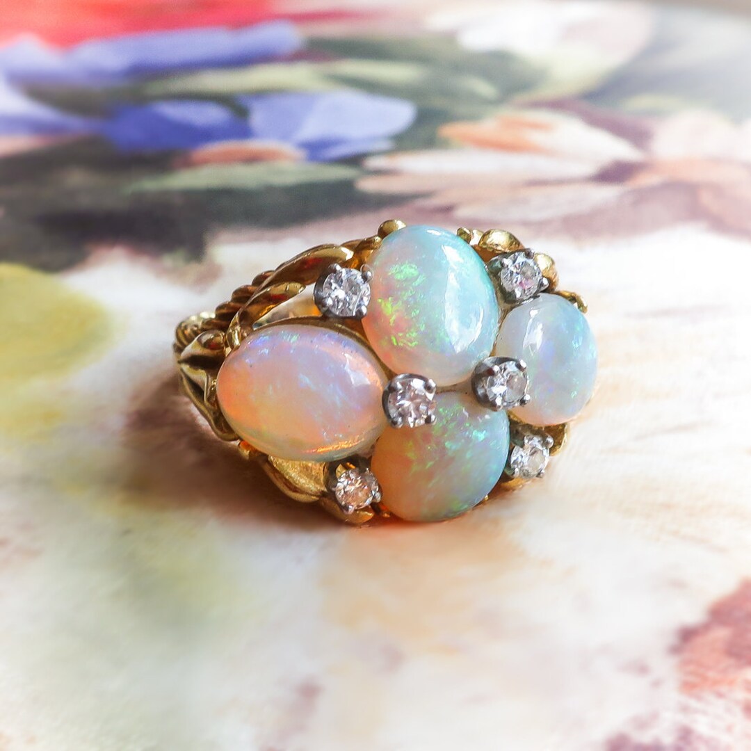 Vintage 1970s 8.10ct T.w. Opal Diamond Ring Cocktail Dome - Etsy