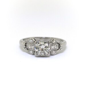 Vintage Art Deco .58ct t.w. Old European Cut Diamond Engagement Ring Platinum image 2