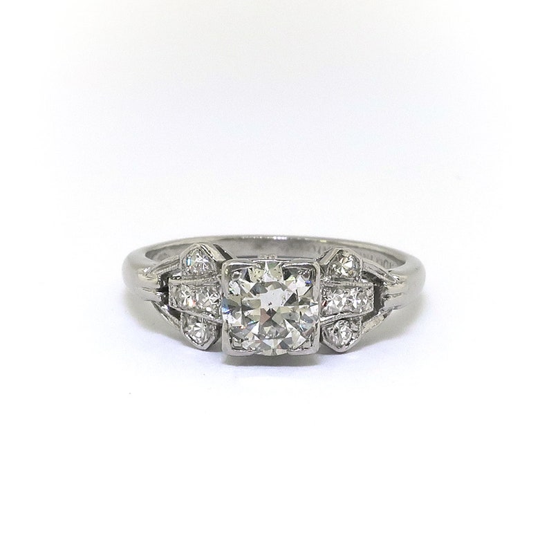 Vintage Art Deco .58ct t.w. Old European Cut Diamond Engagement Ring Platinum image 2