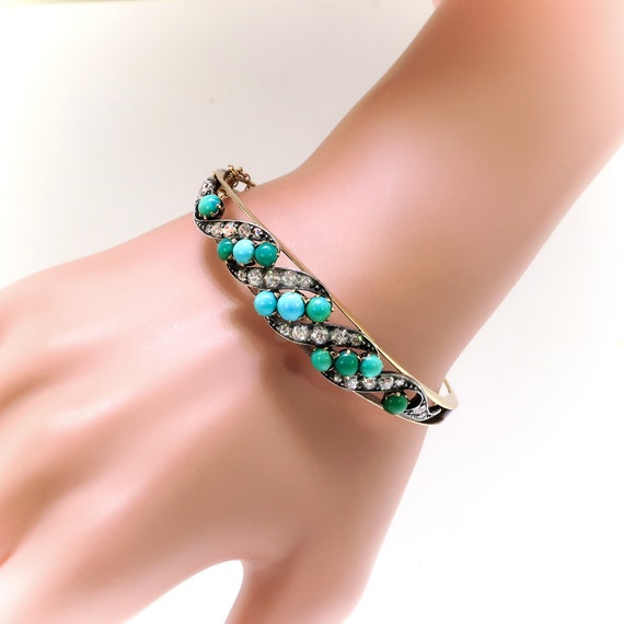 Antique Turquoise Diamond Bracelet Circa 1890's 5… - image 6