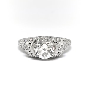 Art Deco 1.53ctw Old European Cut Diamond Vintage Engagement Ring Platinum image 2