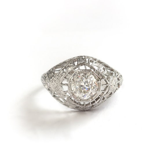 Antique Edwardian .50ct. Diamond Filigree Engagem… - image 2