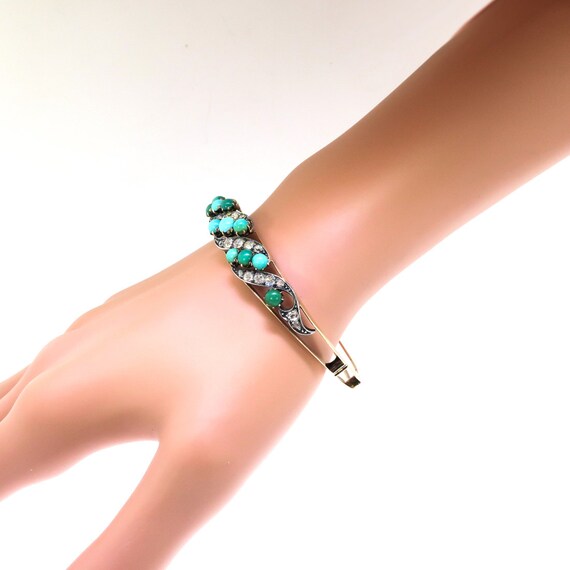 Antique Turquoise Diamond Bracelet Circa 1890's 5… - image 7