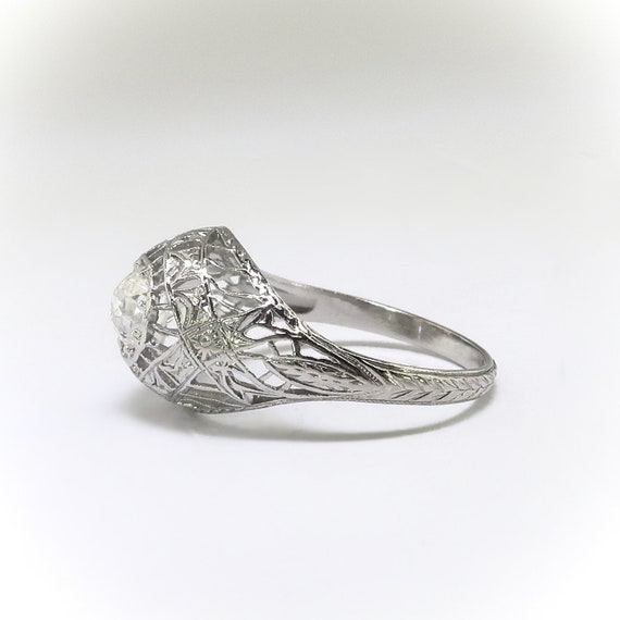 Antique Edwardian .50ct. Diamond Filigree Engagem… - image 4