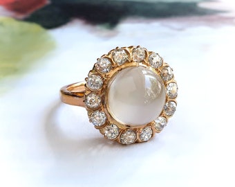 Estate Victorian Style 3.53 ct.tw. Moonstone Diamond Halo Ring 18K Yellow Gold