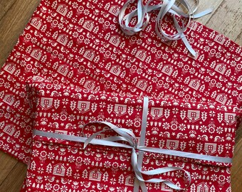 Lot de 2 grands sacs cadeaux de Noël réutilisables (50 x 55 cm)