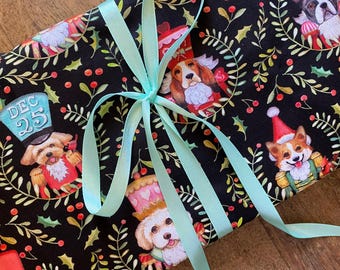 Sacs cadeaux de Noël réutilisables | enveloppe en tissu | fermeture à ruban | cadeau livre | cadeau livresque | emballage durable | emballage cadeau zéro déchet